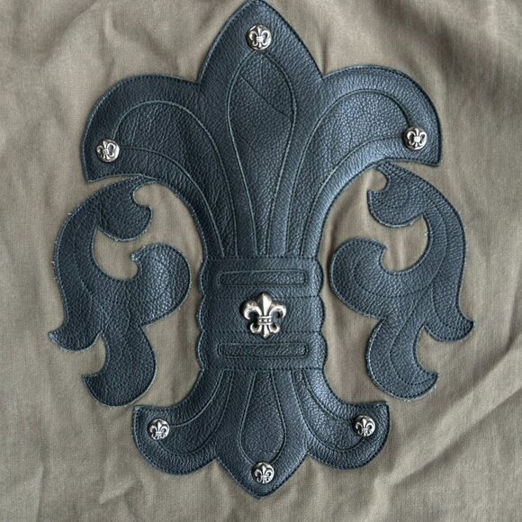 Chrome Hearts Olive & Black Leather Fleur Patch Button Up Shirt - Picture 3 of 8